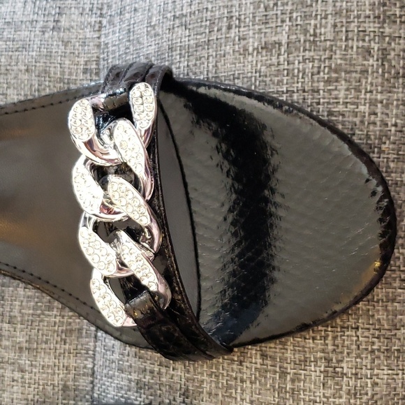 Coutgo Ankle Buckle Cross Strap Stiletto Sandals with Metal Chain Black Size 11 - Picture 5 of 12